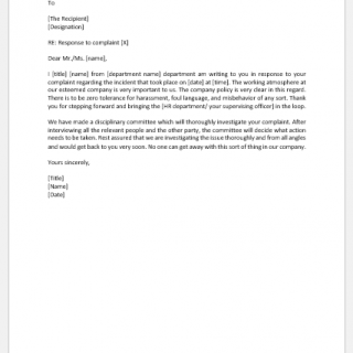 Letter to Respond to a Complaint about a Colleague's Behavior