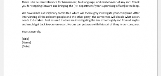 Letter to Respond to a Complaint about a Colleague's Behavior
