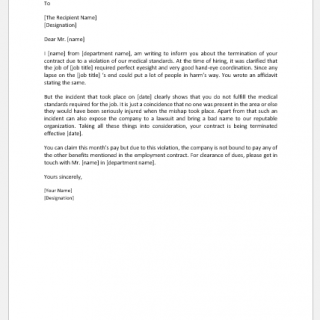 Letter to Terminate Employee for Violating Medical Standards