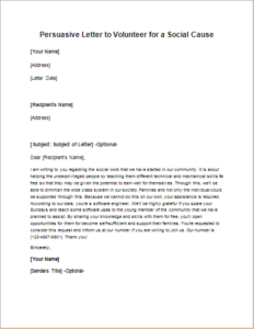Persuasive Letter to Volunteer for a Social Cause