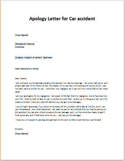 Apology Letter for Car accident