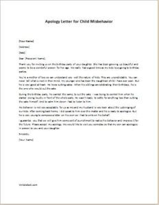 Apology Letter for Child Misbehavior