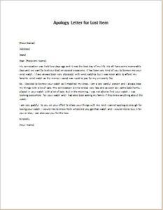 Apology Letter for Lost Item