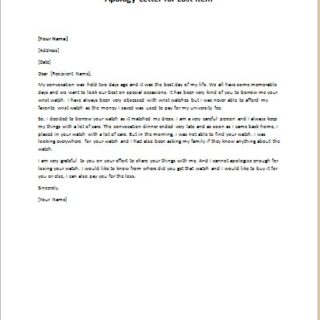 Apology Letter for Lost Item