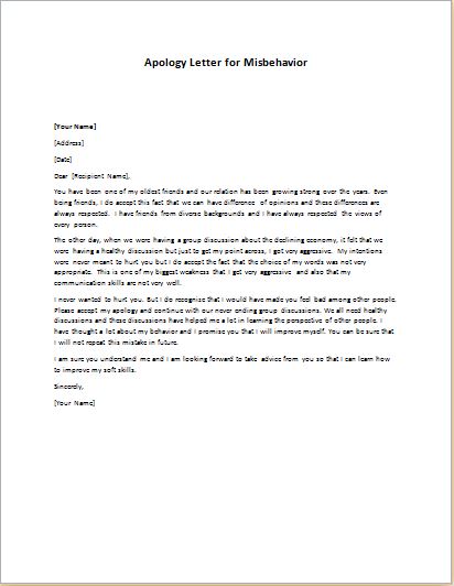 Apology Letter for Misbehavior