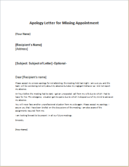 Apology Letters for Missing Appointment | writeletter2.com