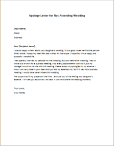 Apology Letter For Not Attending Wedding Writeletter2 Com