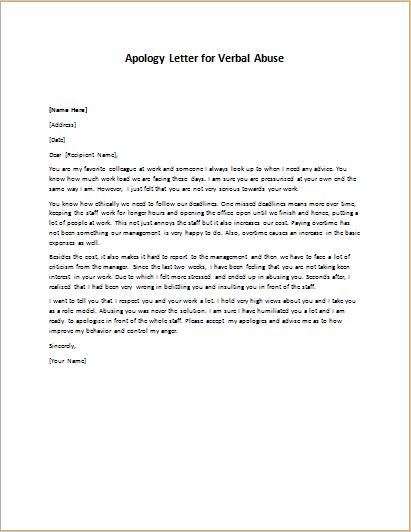 Apology Letter For Assault