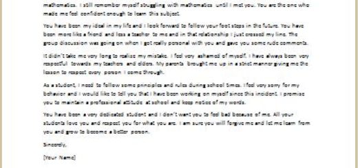 Apology Letter to Teacher for Misbehavior
