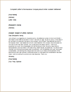 Complaint Letter to the Insurance Company about Unfair Accident Settlement