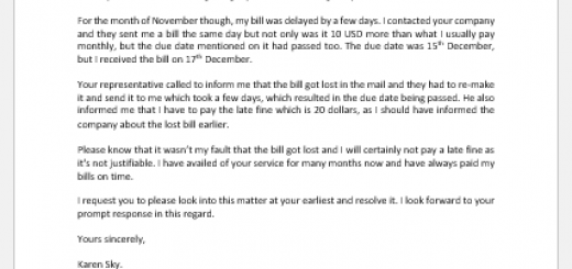 Disagreement Letter regarding mistaken Bill