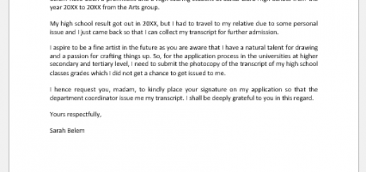 High School Transcript Request Letter