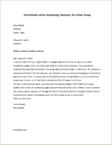 Promotional Letter Announcing Discounts for School Group