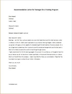 Letter Of Recommendation For A Teenager – Cover Letter Sample For Job