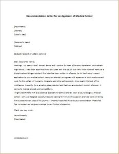 Reference Letter For Medical School Admission