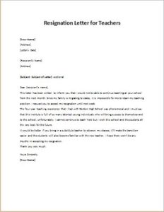 Resignation Letter for Teachers | writeletter2.com