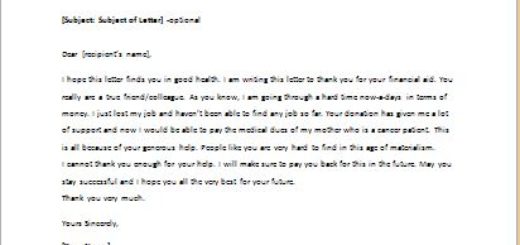 Thank You Letter to a Colleague or Friend for a Financial Donation