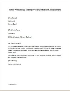 letter announcing an employees sports event achievement