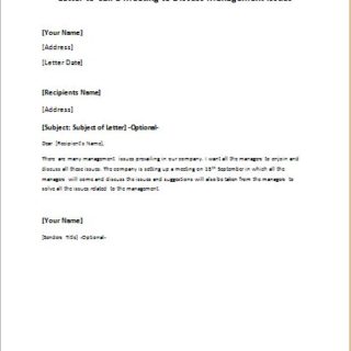 Letter to Call a Meeting to Discuss Management Issues