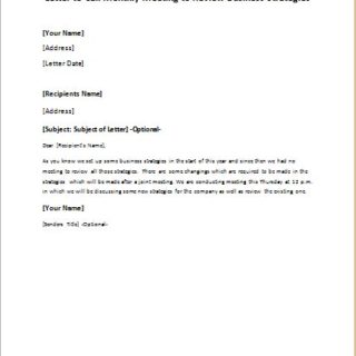 Letter to call monthly meeting to review strategies