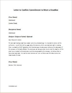 letter to confirm commitment to meet a deadline