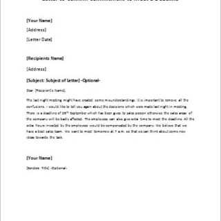 letter to confirm commitment to meet a deadline