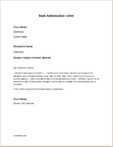 Bank Authorization Letter Sample Template | writeletter2.com