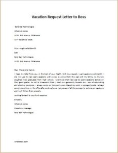Vacation Letter Sample To Employer from writeletter2.com