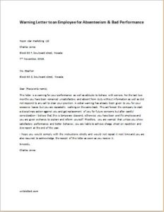 Warning Letter to an Employee for Absenteeism and bad performance