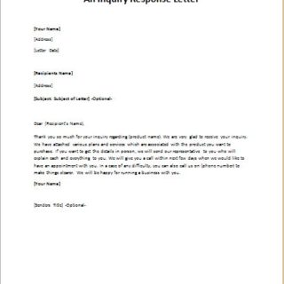 An inquiry response letter