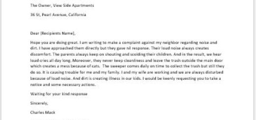 Complaint Letter to Landlord about a Neighbor