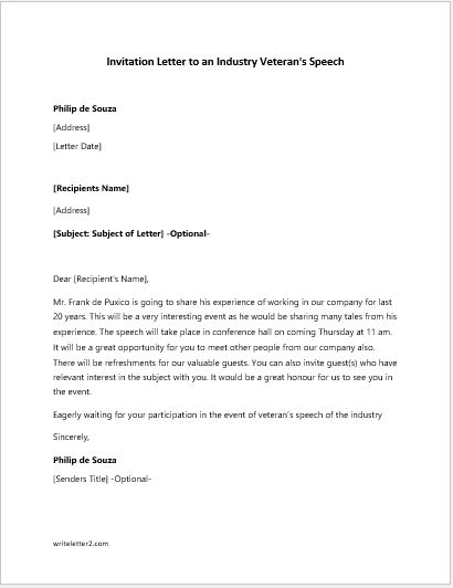 Invitation Letter to an Industry Veteran’s Speech