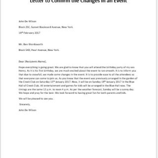 Letter to Confirm the Changes in an Event