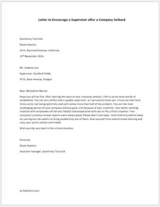 Letter to Encourage a Supervisor after a Company Setback