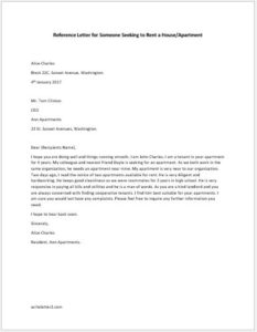 Reference Letter for Someone Seeking to Rent a House or Apartment