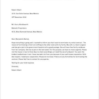 Rental Contract Termination Letter on Tenant's Behalf