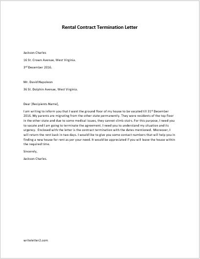 Rental Contract Termination Letter | writeletter2.com