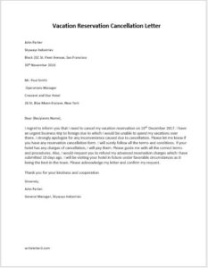 Vacation Reservation Cancellation Letter