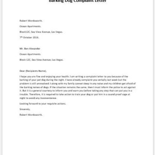 Barking Dog Complaint Letter