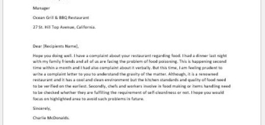 Complaint Letter about Food Poisoning to a Restaurant Manager
