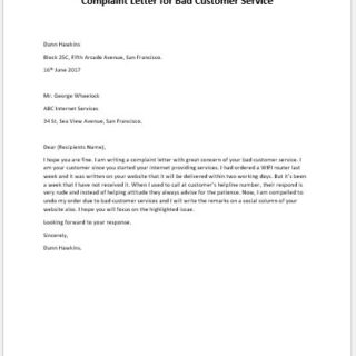 Complaint Letter for Bad Customer Service