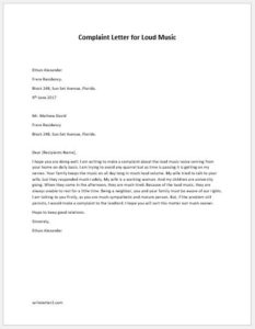 Complaint Letter for Loud Music