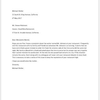 complaint letter employee rude restaurant writeletter2 formal