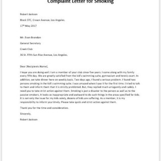 Complaint Letter for Smoking