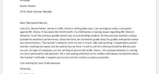 Complaint Letter to School Principal