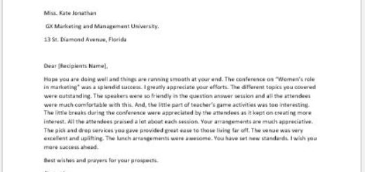 Compliment Letter for a Successful Conference