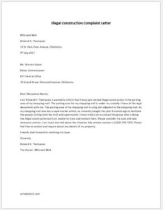 Illegal Construction Complaint Letter | writeletter2.com