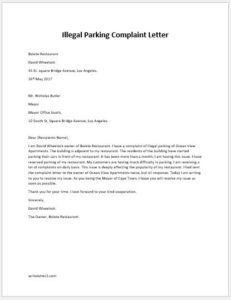 Illegal Parking Complaint Letter