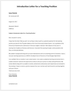 Introduction Letter for a Teaching Position