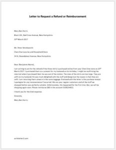 Letter To Request A Refund Or Reimbursement Writeletter2 Com